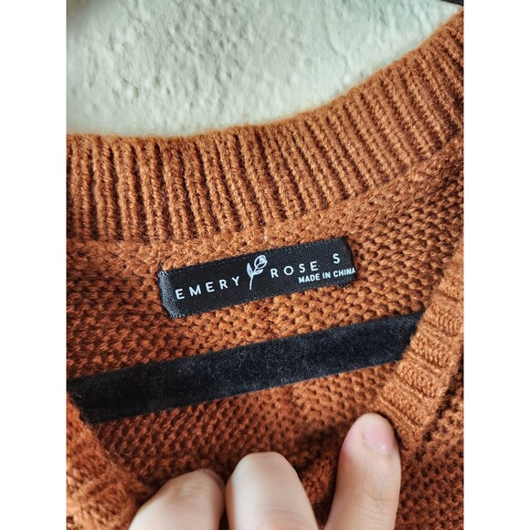 Emery Rose Womens S Orange Knit Long Sleeve Crew Neck Button Back Sweater - Picture 5 of 6